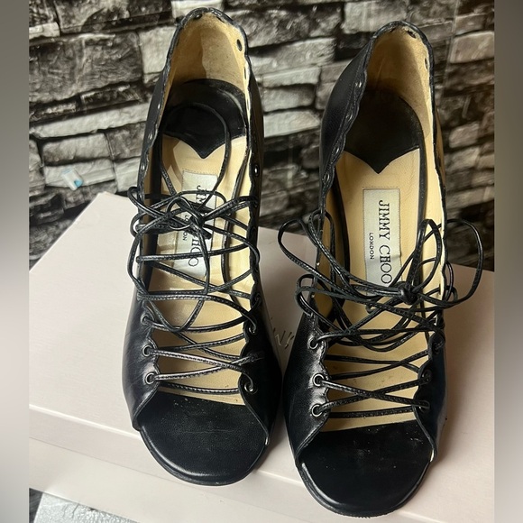 Jimmy Choo Black Lace-Up Heels - Picture 6 of 12